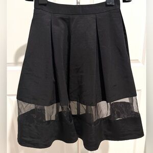 Express Black A-Line Skater Skirt Sheer Hem Detail Pleated Size 6
